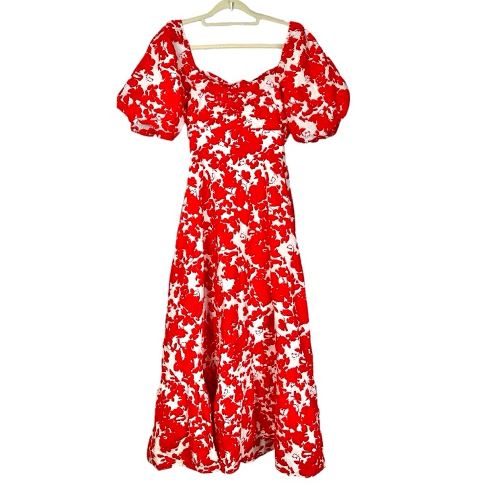 Free the Roses Red and White Floral Midi Dress
